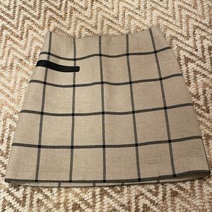 Tory Burch beige wool blend grid window pane plaid square skirt